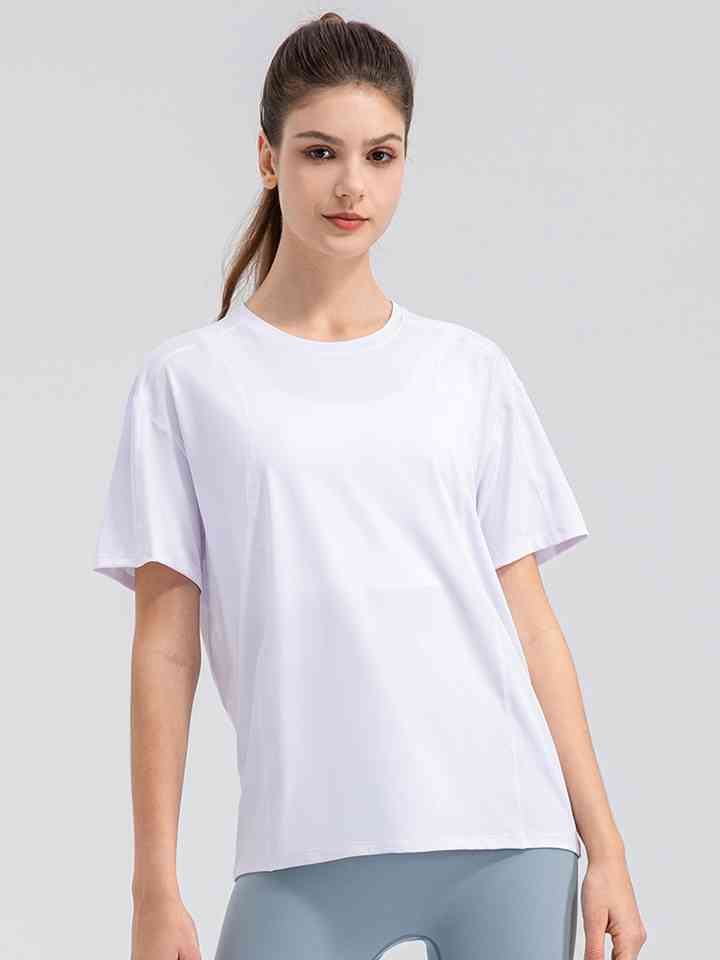 Round Neck Short Sleeve Active Top - FitFemme.Shop