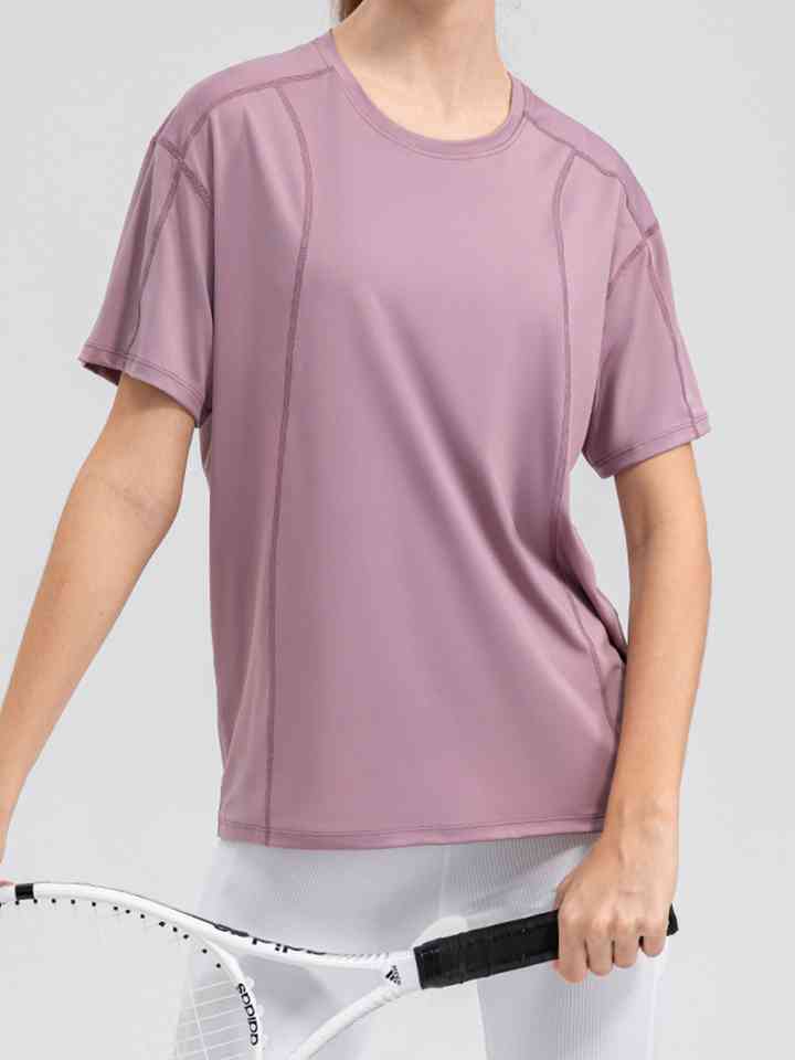 Round Neck Short Sleeve Active Top - FitFemme.Shop