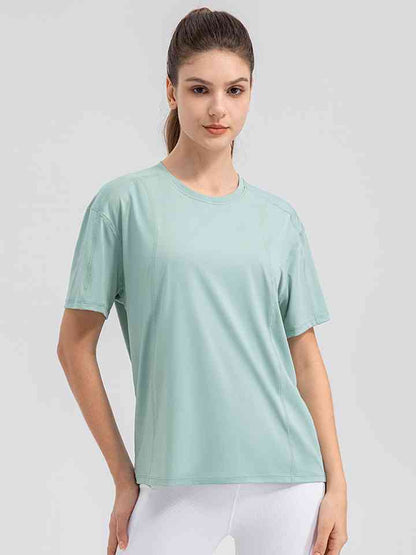 Round Neck Short Sleeve Active Top - FitFemme.Shop