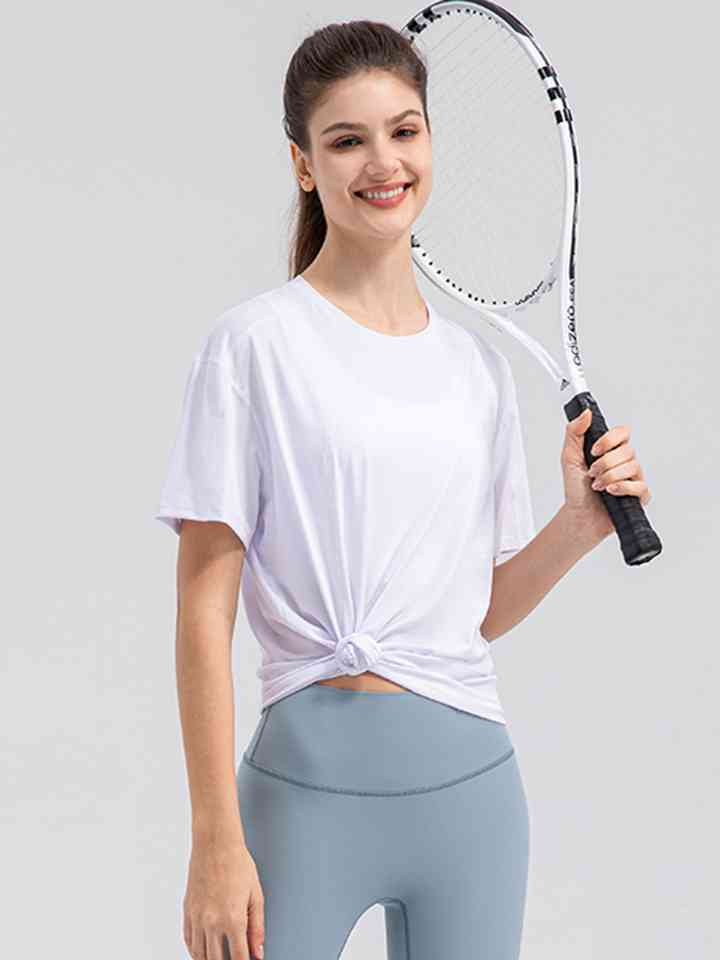Round Neck Short Sleeve Active Top - FitFemme.Shop