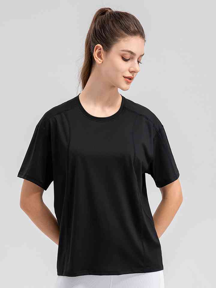 Round Neck Short Sleeve Active Top - FitFemme.Shop
