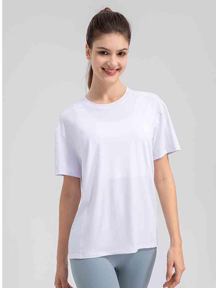 Round Neck Short Sleeve Active Top - FitFemme.Shop