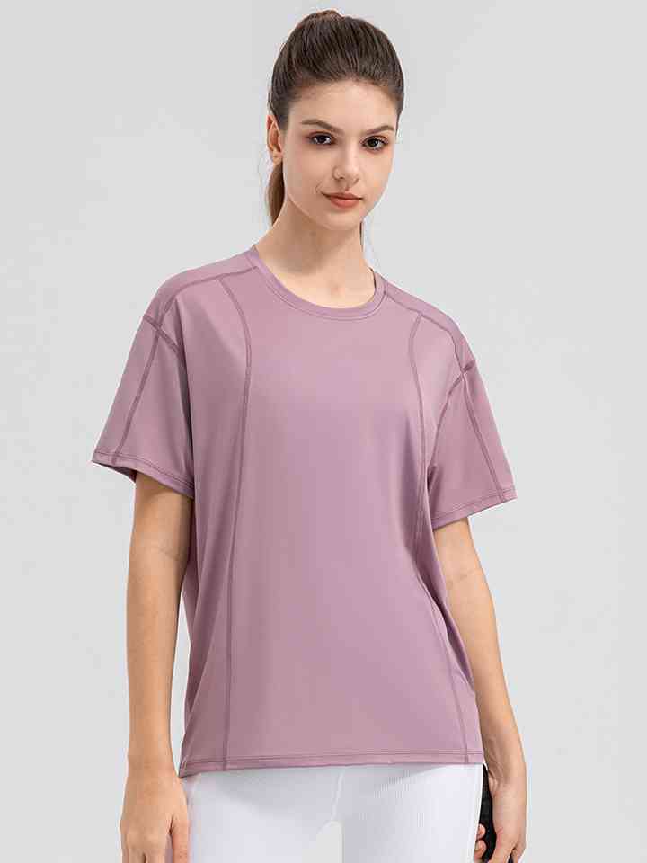 Round Neck Short Sleeve Active Top - FitFemme.Shop