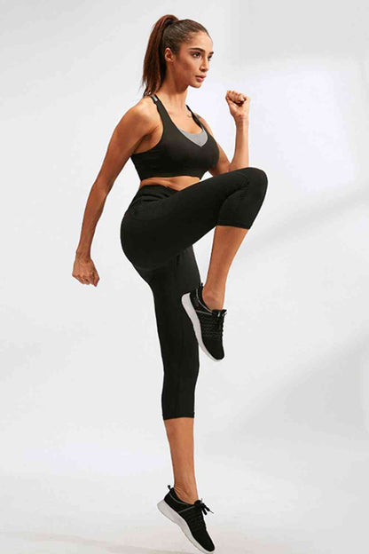 Slim Fit Wide Waistband Active Leggings with Pockets - FitFemme.Shop