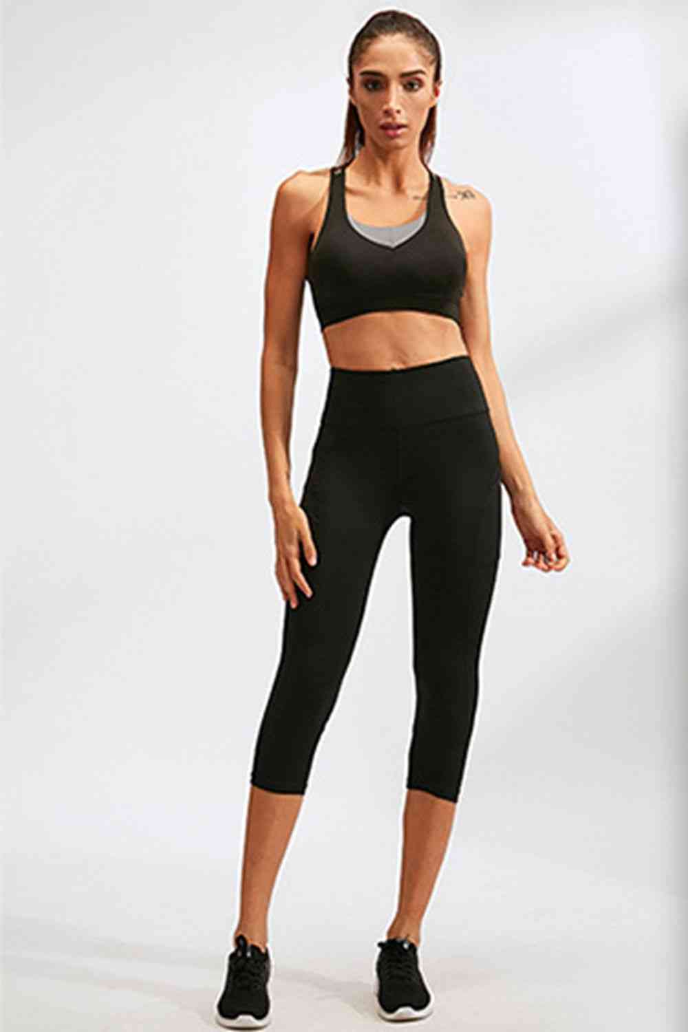 Slim Fit Wide Waistband Active Leggings with Pockets - FitFemme.Shop
