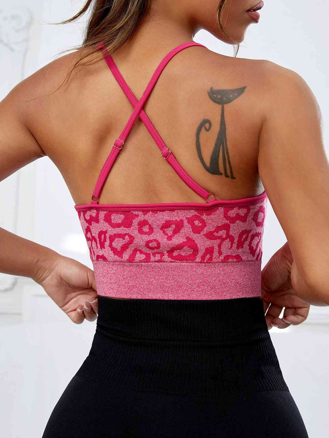 Crisscross Leopard Scoop Neck Active Bra - FitFemme.Shop