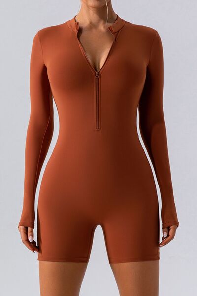 Half Zip Long Sleeve Active Romper - FitFemme.Shop