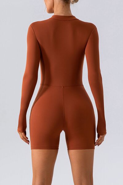 Half Zip Long Sleeve Active Romper - FitFemme.Shop