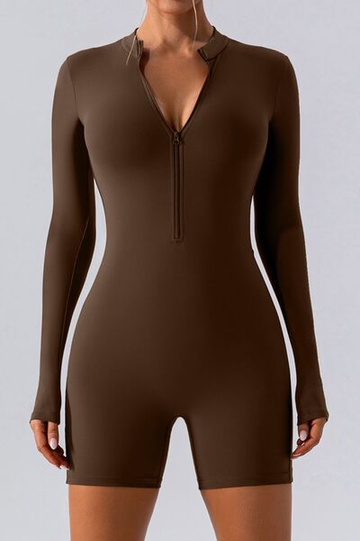 Half Zip Long Sleeve Active Romper - FitFemme.Shop