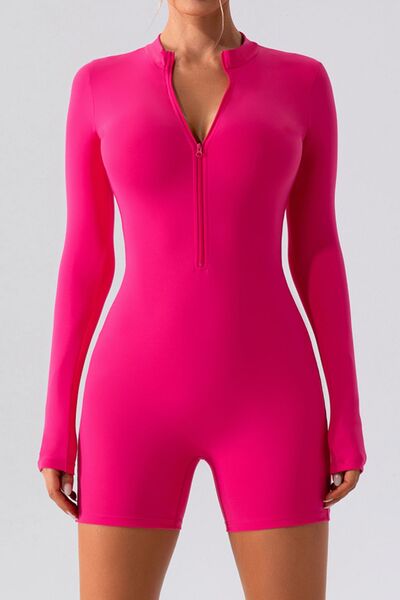 Half Zip Long Sleeve Active Romper - FitFemme.Shop