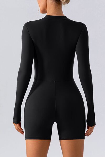 Half Zip Long Sleeve Active Romper - FitFemme.Shop