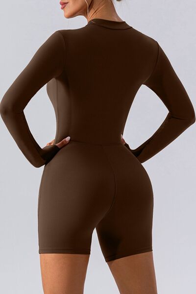Half Zip Long Sleeve Active Romper - FitFemme.Shop