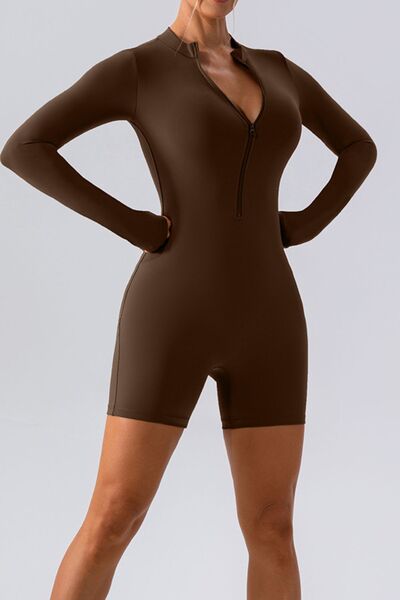 Half Zip Long Sleeve Active Romper - FitFemme.Shop