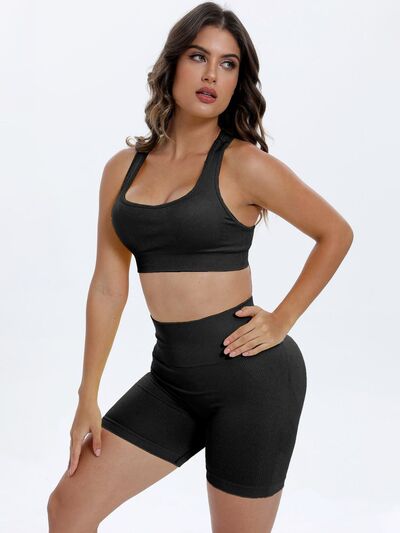 Scoop Neck Wide Strap Top and Shorts Active Set - FitFemme.Shop