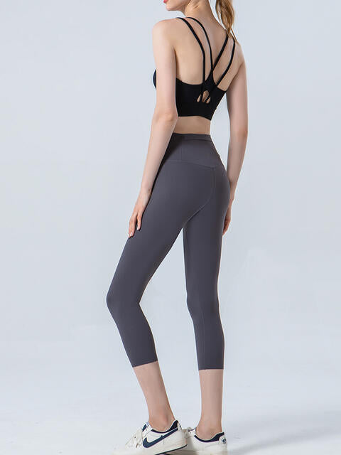 Wide Waistband Cropped Sports Leggings - FitFemme.Shop
