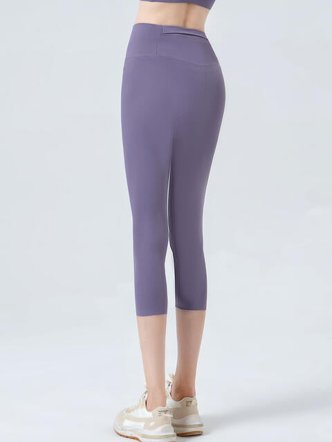 Wide Waistband Cropped Sports Leggings - FitFemme.Shop