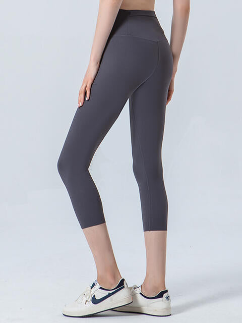 Wide Waistband Cropped Sports Leggings - FitFemme.Shop