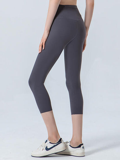 Wide Waistband Cropped Sports Leggings - FitFemme.Shop