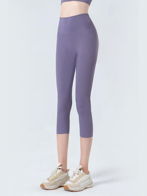 Wide Waistband Cropped Sports Leggings - FitFemme.Shop