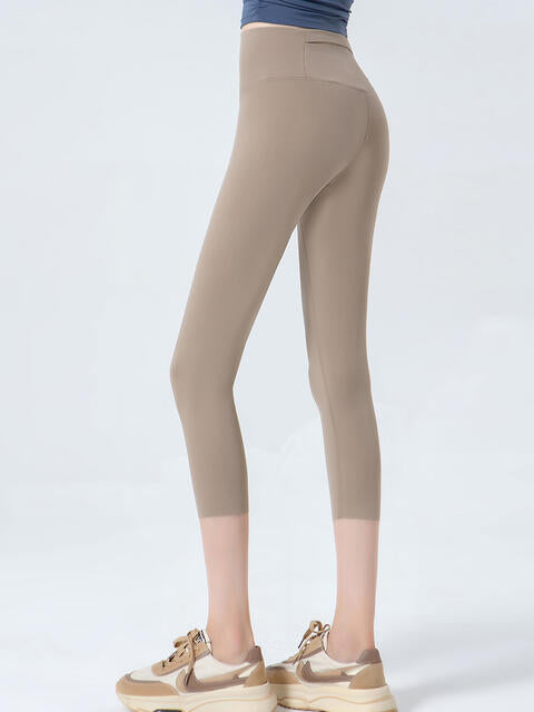 Wide Waistband Cropped Sports Leggings - FitFemme.Shop
