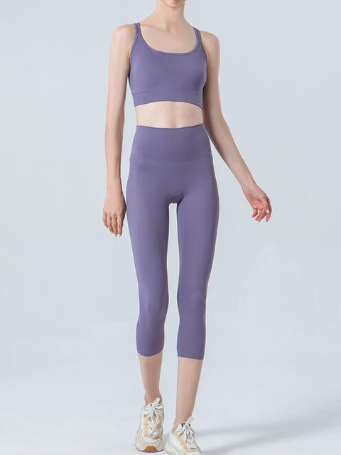 Wide Waistband Cropped Sports Leggings - FitFemme.Shop