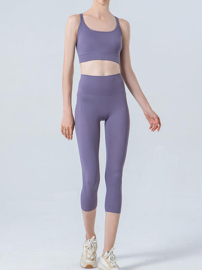 Wide Waistband Cropped Sports Leggings - FitFemme.Shop