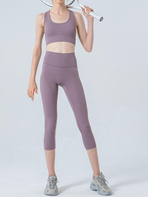Wide Waistband Cropped Sports Leggings - FitFemme.Shop