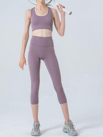 Wide Waistband Cropped Sports Leggings - FitFemme.Shop