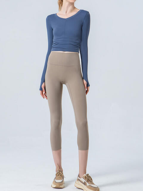 Wide Waistband Cropped Sports Leggings - FitFemme.Shop