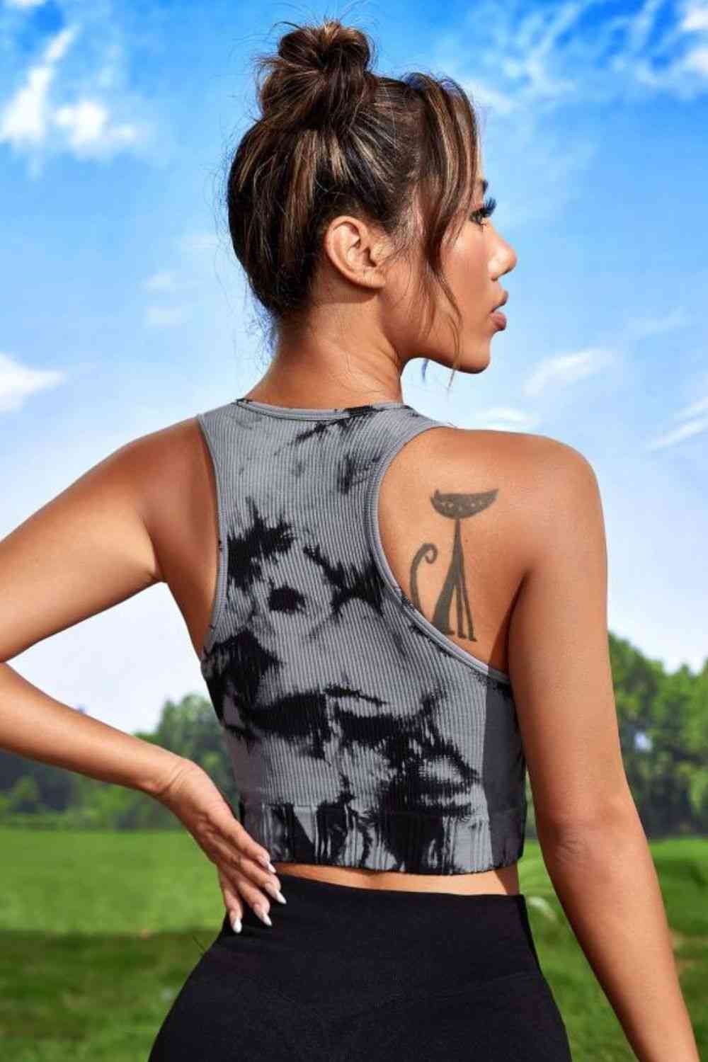 Tie-dye Cropped Round Neck Tank Top - FitFemme.Shop