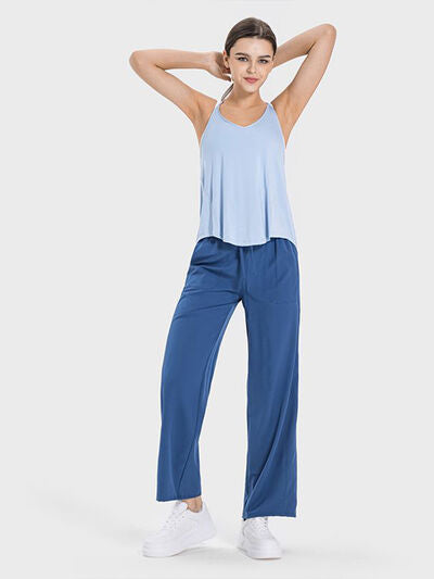 Millennia Slit Spaghetti Strap Scoop Neck Active Cami - FitFemme.Shop