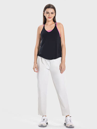 Millennia Slit Spaghetti Strap Scoop Neck Active Cami - FitFemme.Shop