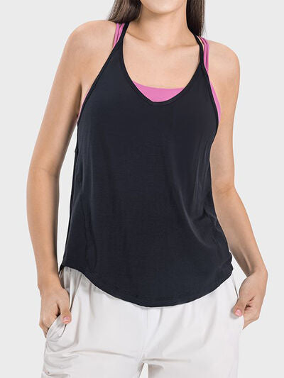 Millennia Slit Spaghetti Strap Scoop Neck Active Cami - FitFemme.Shop
