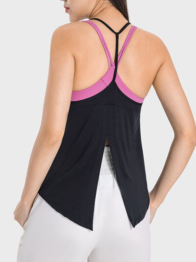 Millennia Slit Spaghetti Strap Scoop Neck Active Cami - FitFemme.Shop