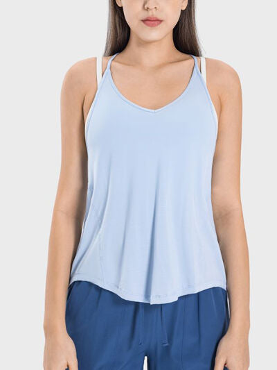 Millennia Slit Spaghetti Strap Scoop Neck Active Cami - FitFemme.Shop