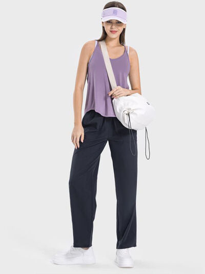 Millennia Slit Spaghetti Strap Scoop Neck Active Cami - FitFemme.Shop