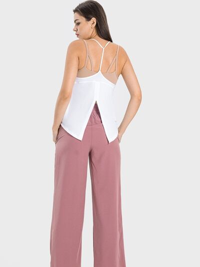 Millennia Slit Spaghetti Strap Scoop Neck Active Cami - FitFemme.Shop