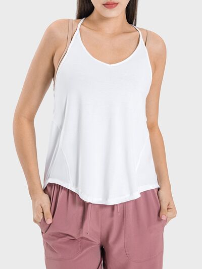 Millennia Slit Spaghetti Strap Scoop Neck Active Cami - FitFemme.Shop
