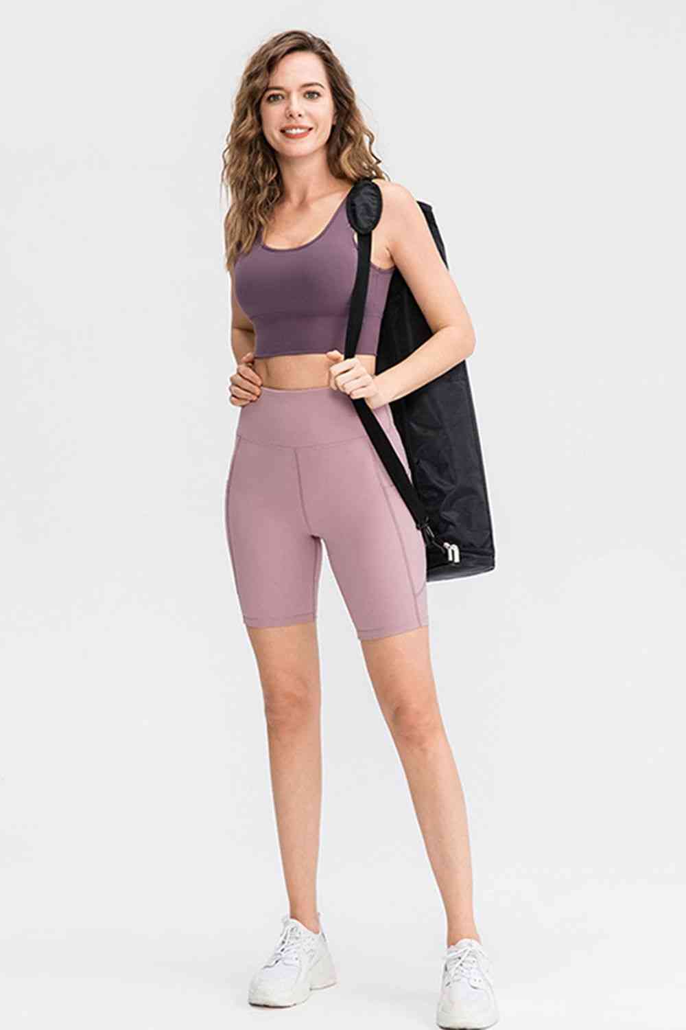 Wide Waistband Sports Shorts with Pockets - FitFemme.Shop