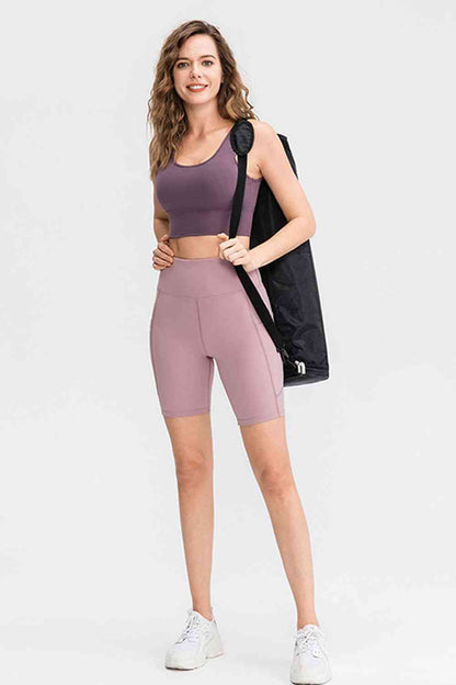 Wide Waistband Sports Shorts with Pockets - FitFemme.Shop