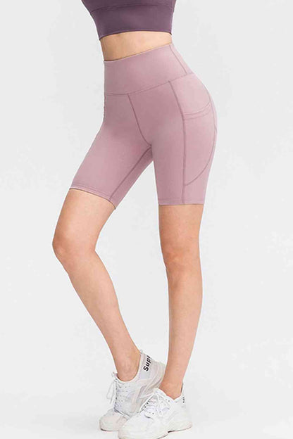 Wide Waistband Sports Shorts with Pockets - FitFemme.Shop