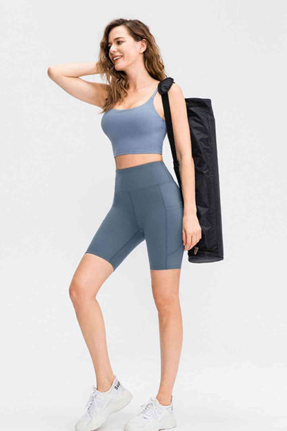 Wide Waistband Sports Shorts with Pockets - FitFemme.Shop