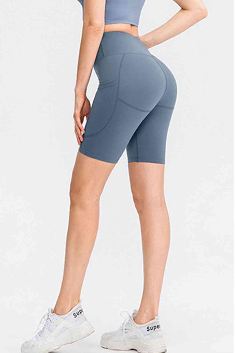 Wide Waistband Sports Shorts with Pockets - FitFemme.Shop