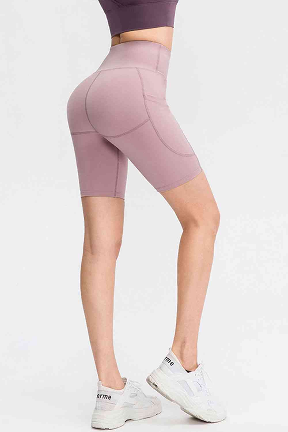 Wide Waistband Sports Shorts with Pockets - FitFemme.Shop