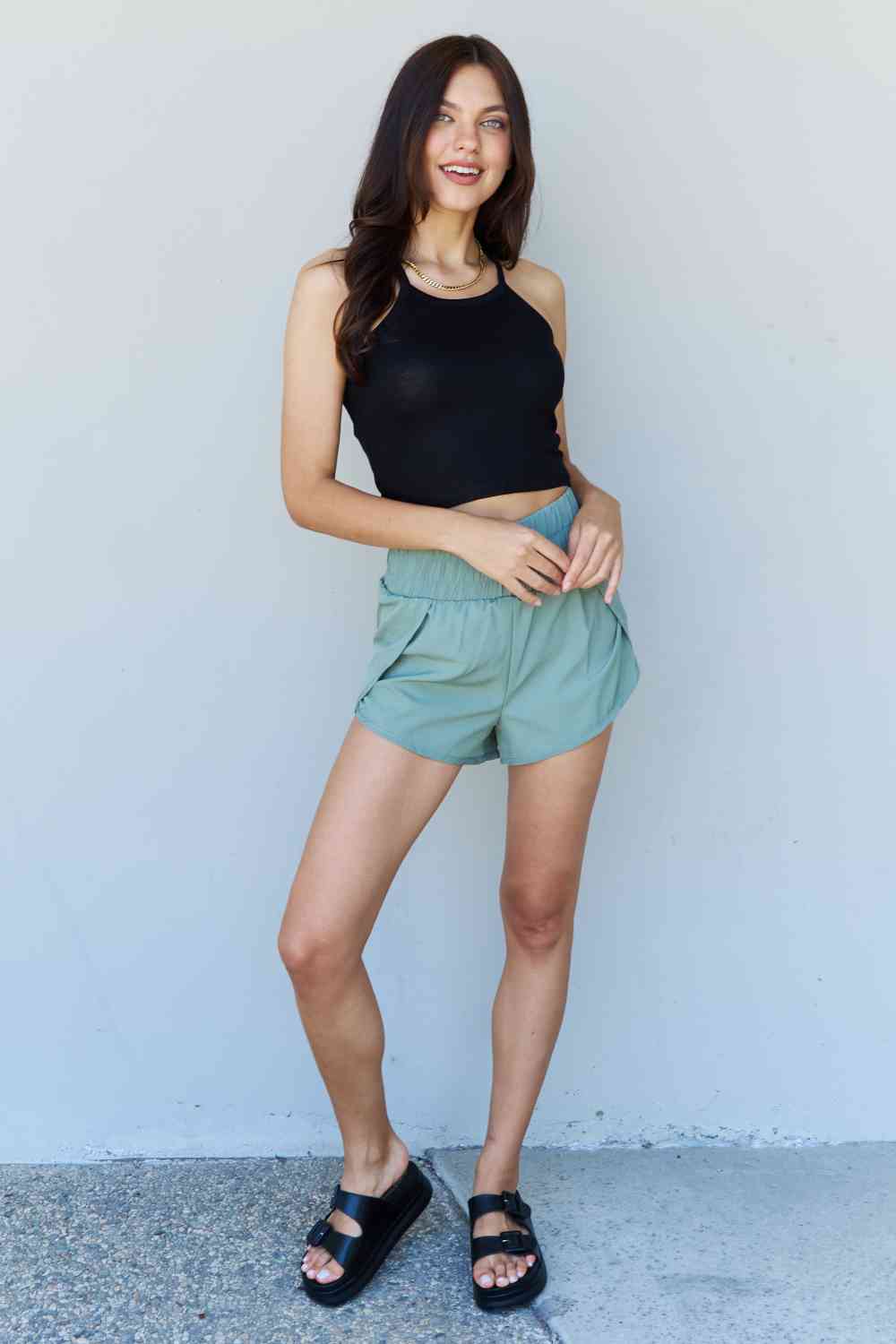 Ninexis Stay Active High Waistband Active Shorts in Pastel Blue - FitFemme.Shop