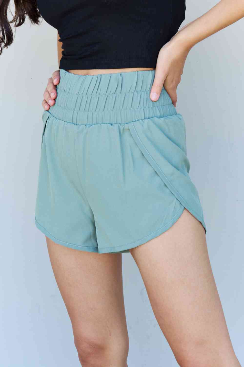 Ninexis Stay Active High Waistband Active Shorts in Pastel Blue - FitFemme.Shop