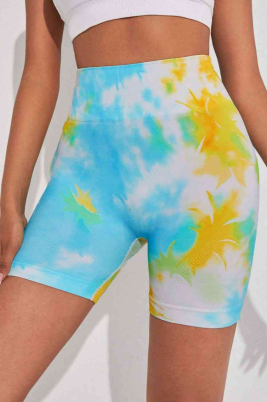 Tie-Dye Wide Waistband Sports Shorts - FitFemme.Shop