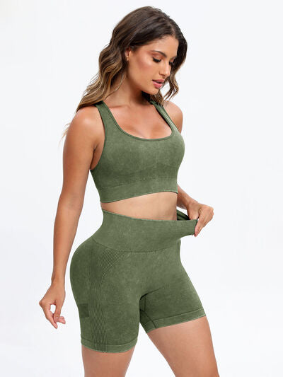 Scoop Neck Wide Strap Top and Shorts Active Set - FitFemme.Shop
