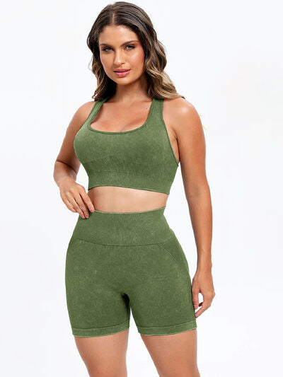 Scoop Neck Wide Strap Top and Shorts Active Set - FitFemme.Shop