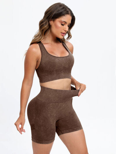 Scoop Neck Wide Strap Top and Shorts Active Set - FitFemme.Shop